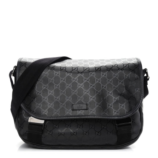 Gucci GG Imprime Monogram Medium Buckle Flap Messenger Bag Black Mens