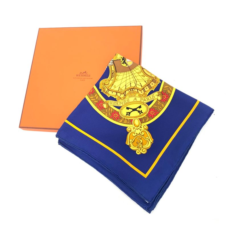 Grade Hermes Carre 90 In Salzburg Scarf 100% Silk Royal Blue