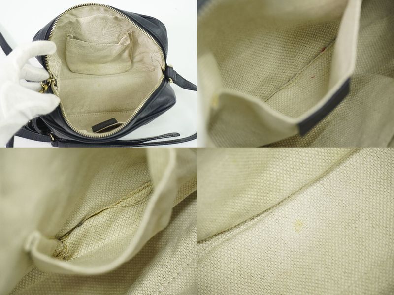 Authentic Gucci Soho Small Disco Tassel Shoulder Bag Pochette Leather Navy