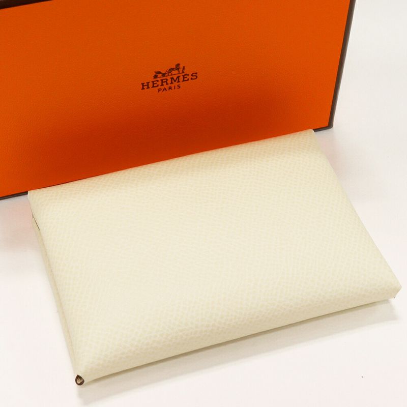 Hermes Coin Case Card Case Calvi Duo Epson Nata Silver Hardware