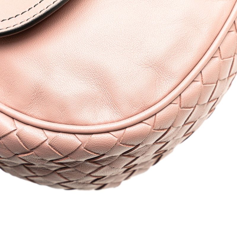 Bottega Veneta Intrecciato Crossbody Shoulder Bag Beige Pink Leather Women