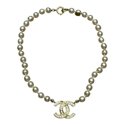 Chanel Coco Mark Pearl Necklace Women White FREE