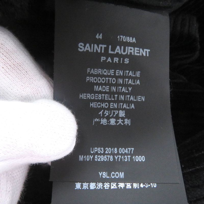 Saint Laurent Paris 529578 Chinstrap Lined Mouton Corduroy Duffle Coat Black 44