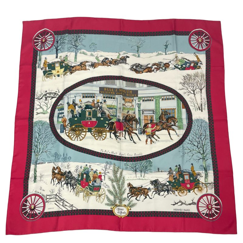Hermes Carre 90 Postal Coach Lhiver EN Poste Scarf Silk Red