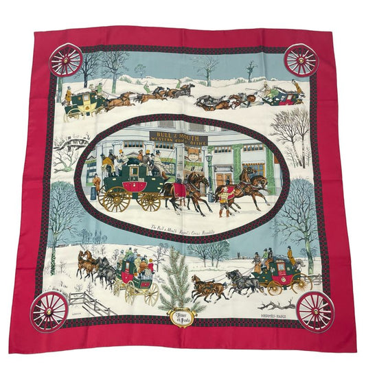 Hermes Carre 90 Postal Coach Lhiver EN Poste Scarf Silk Red