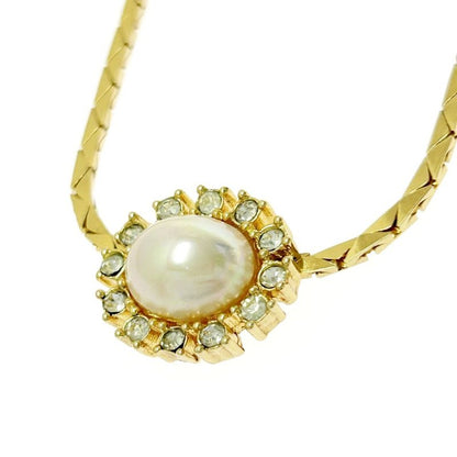 Christian Dior GP Rhinestone Pearl Necklace Gold 473476 Necklace