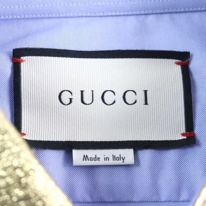 Gucci 521946 100% Cotton Logo Button Collar Silk Long Sleeves Blue Gold 41/16