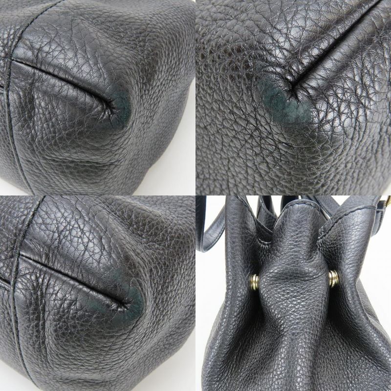 Gucci Tote Bag 268747 Leather Black Gold Hardware Shoulder Simple Usual Women