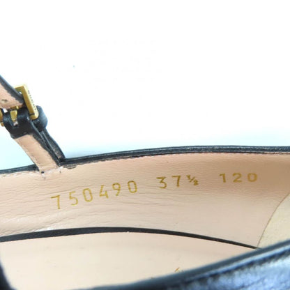 Gucci 750490 Belt Design Almond Toe Thick Sole Leather Pumps Black 37.5 Made In