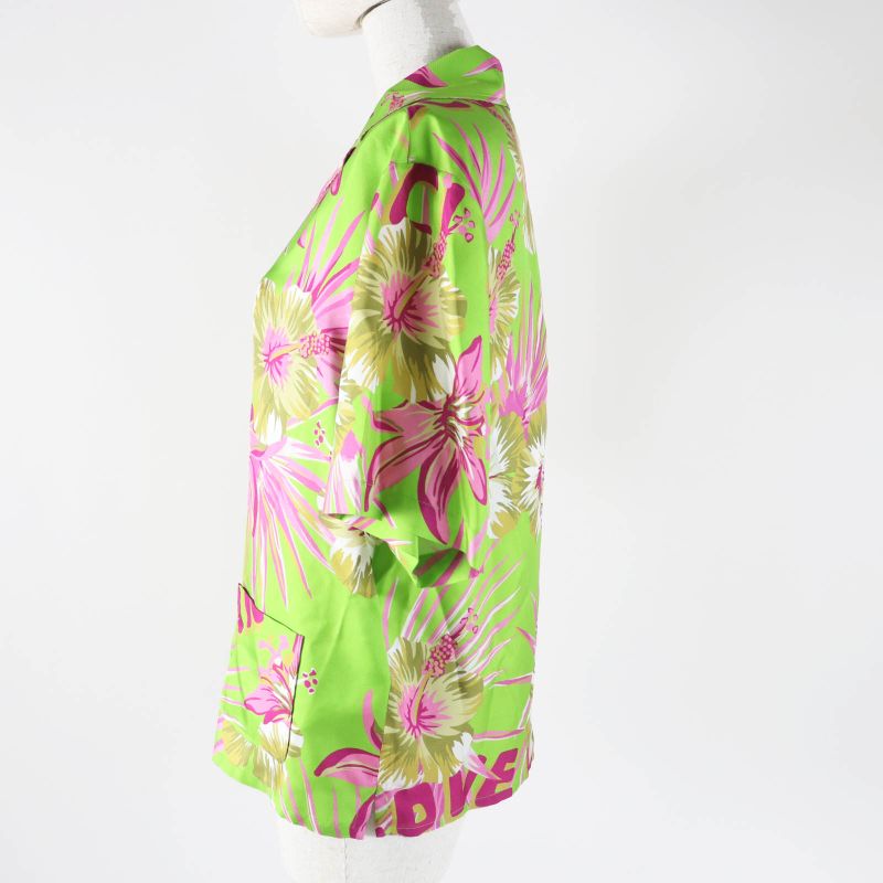 Gucci 22AW 694890 100% Silk Floral Print Short-sleeved Shirt Light Green Pink