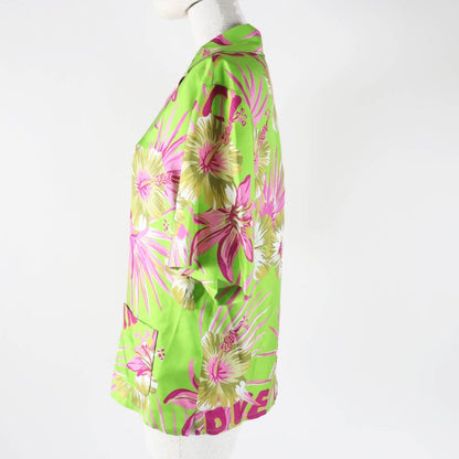 Gucci 22AW 694890 100% Silk Floral Print Short-sleeved Shirt Light Green Pink