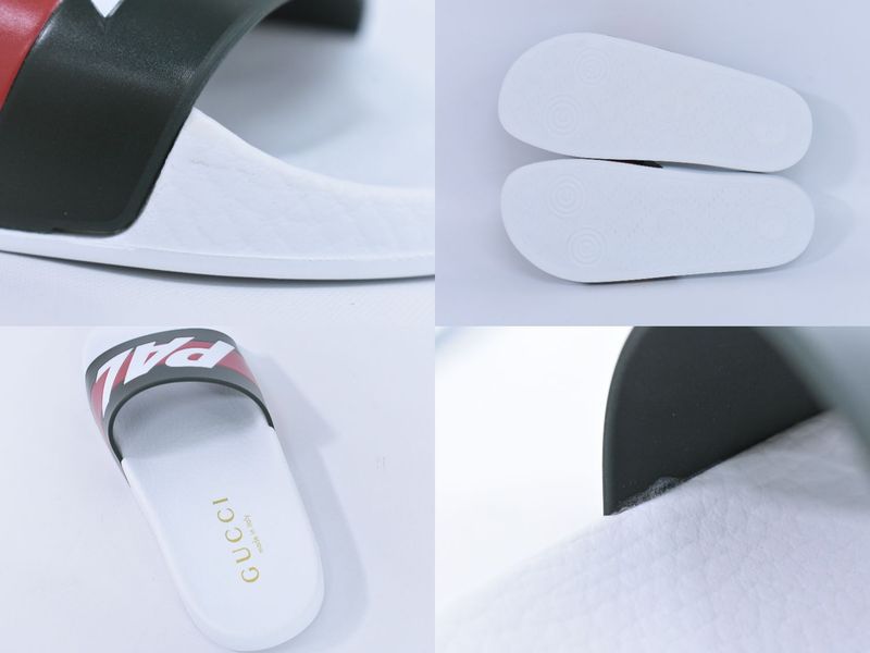 Authentic Gucci × Palace Logo Sherry Line Sandals 39 Rubber White Khaki Red