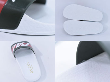 Authentic Gucci × Palace Logo Sherry Line Sandals 39 Rubber White Khaki Red