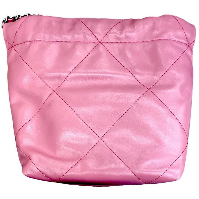 Chanel 22 Mini Handbag Shoulder Bag As3980 Shiny Calfskin Logo Chain Pink