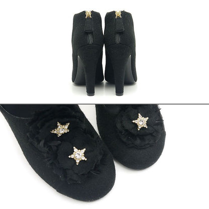 Unused｜chanel Open Short Boots Women's 36c(about 22cm (8.66in)) Black Rhinestone