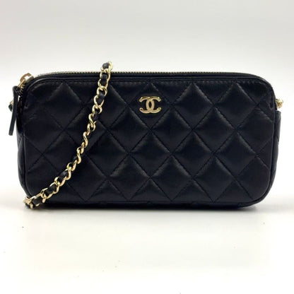 Chanel Matelasse W Zipper Chain Wallet Matelasse Serial No 22 Lambskin Black