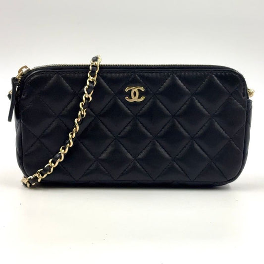 Chanel Matelasse W Zipper Chain Wallet Matelasse Serial No 22 Lambskin Black