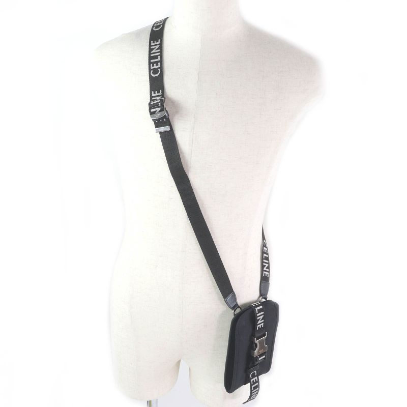 Celine 10j21 Trekking Cell Phone Holder With Logo Belt Phone Pouch Black Made