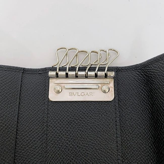 Bulgari 6ring Key Case Black Logomania Unused Excellent Condition Grained
