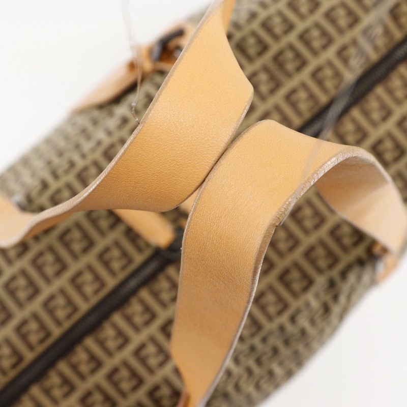 Fendi Zucchino 7vs014 Nylon Canvas And Leather Brown Unisex Boston Bag