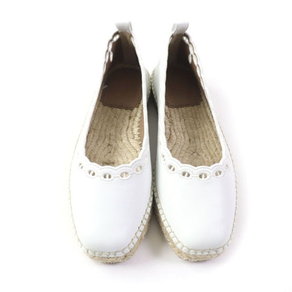Hermes Guapa Espadrilles Chaîne D'ancre Lace-up Square Toe Leather Shoes White