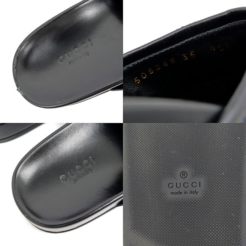 Gucci Sandals Horsebit Bi-bk Black 505265 Size 35 Embroidery Ladies