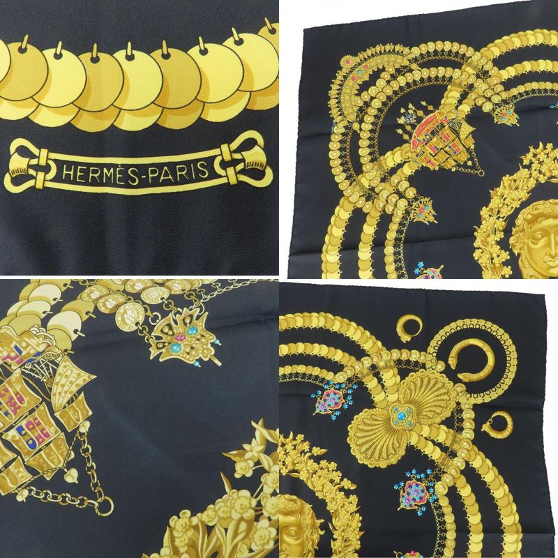 Hermes Scarf Carre 90 Kosmima Space Silk Black Gold Multicolor Fashionable