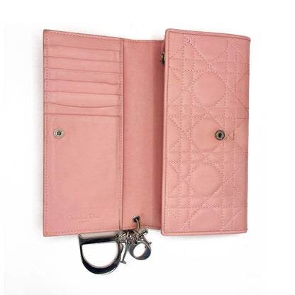 DIOR Lady Dior Long Flap Wallet on Chain Pink Lotus Cannage Lambskin Leather