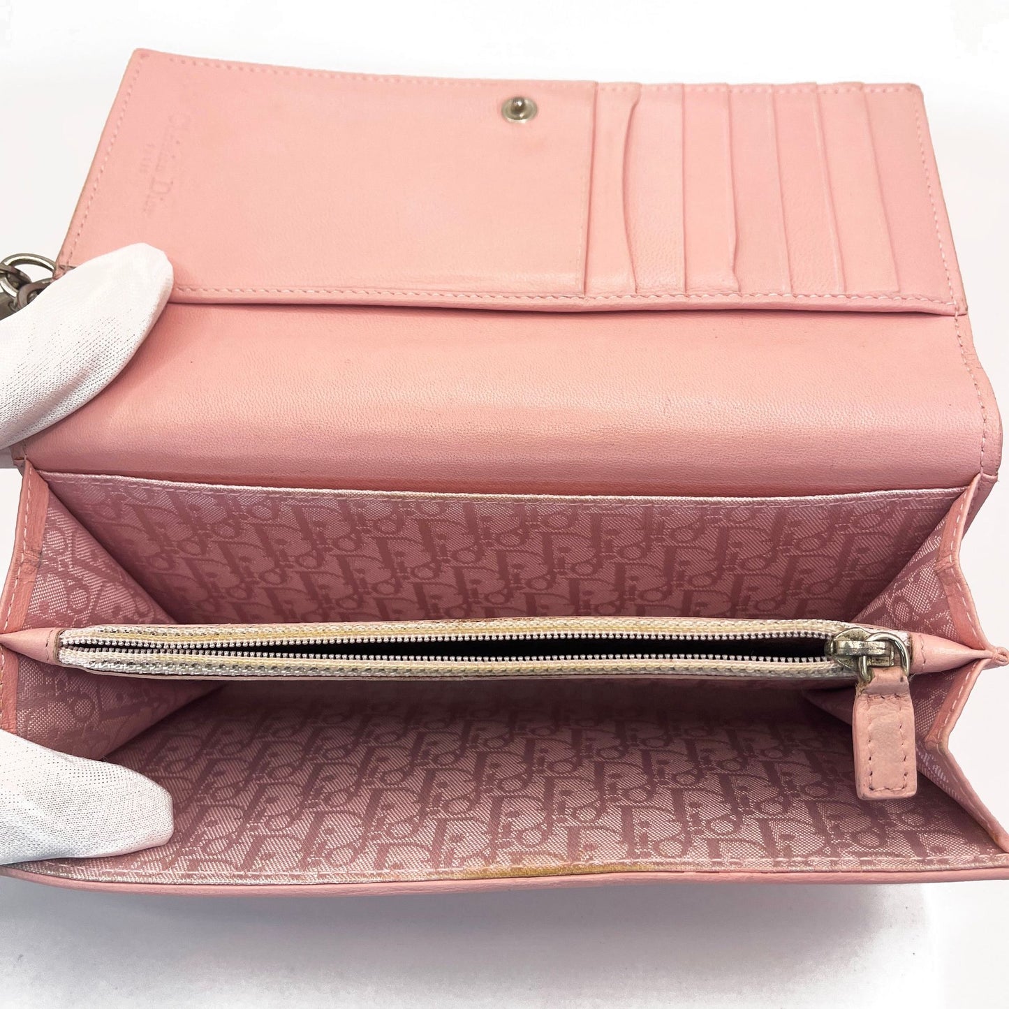 DIOR Lady Dior Long Flap Wallet on Chain Pink Lotus Cannage Lambskin Leather