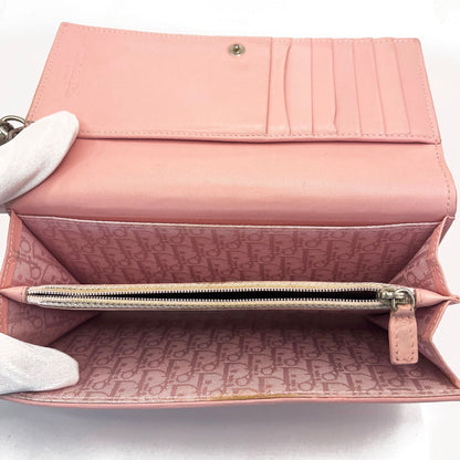 DIOR Lady Dior Long Flap Wallet on Chain Pink Lotus Cannage Lambskin Leather