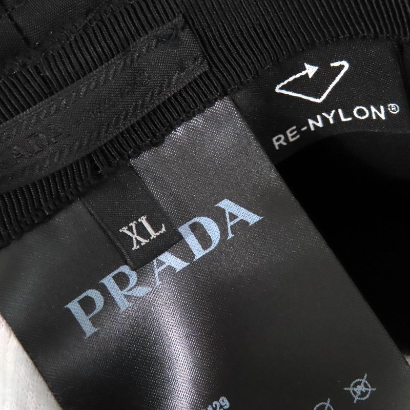 Prada 2021 2hc137 Logo Rhinestone Re-nylon Bucket Hat Black XL Made In Italy