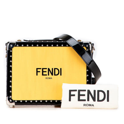 Fendi Logo Trunk Case Shoulder Bag 2WAY 7vv134 Yellow Black Leather Enamel