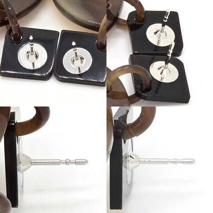 Hermes Earrings Ism Binaural Buffalo Horn Lacquer Brownish/blue Color Silver