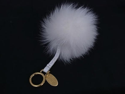 Fendi Pom Charm Fur Key Holder Key Ring Bag Charm Ivory Fb3175