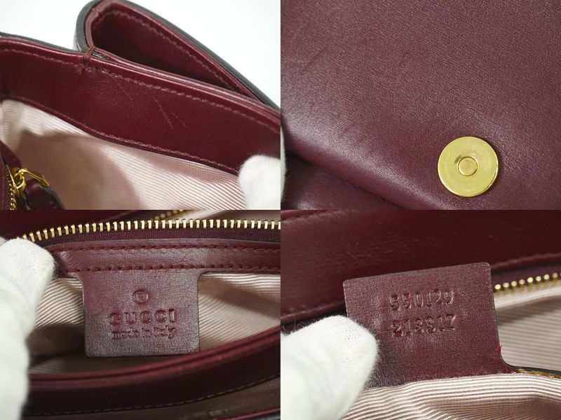 Authentic Gucci GG Marmont Arli Shoulder Bag Pochette Leather Bordeaux 550129