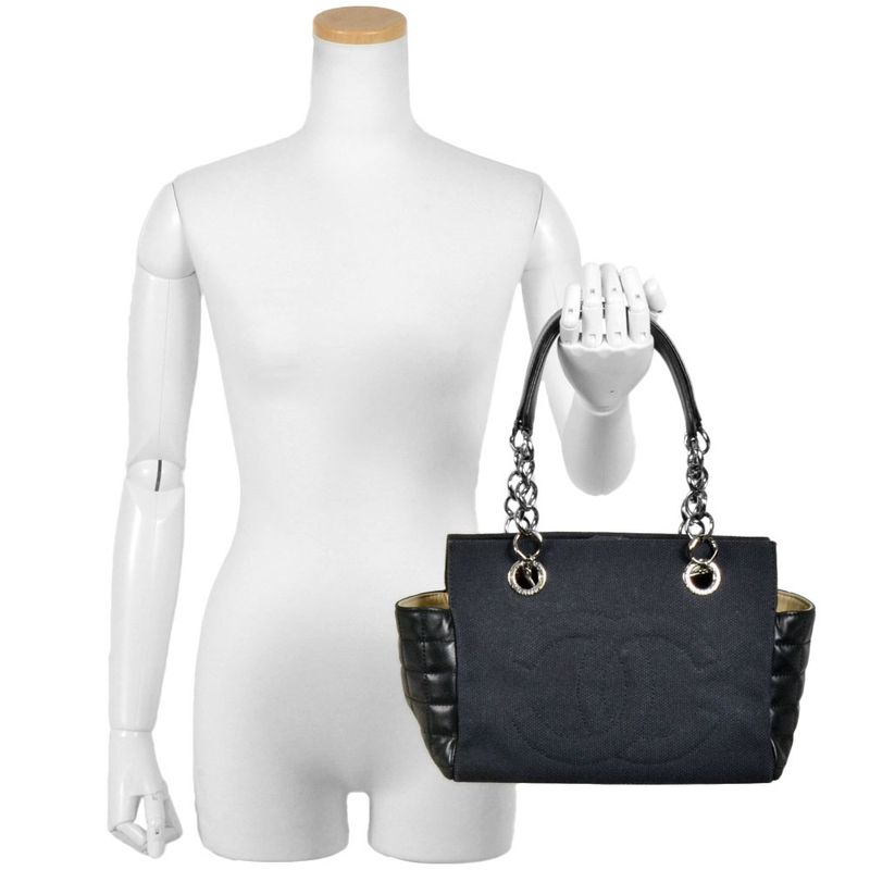 Chanel Coco Mark Chain Shoulder Bag Handbag Lambskin Canvas Black Decacoco Women