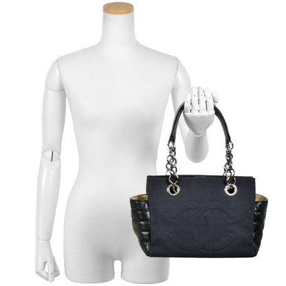 Chanel Coco Mark Chain Shoulder Bag Handbag Lambskin Canvas Black Decacoco Women