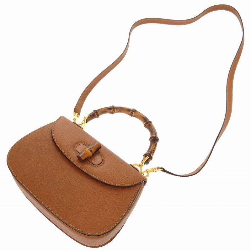 Gucci Bamboo Leather Brown Gold Hardware 000 2046 0188 2WAY Handbag Brown 0271