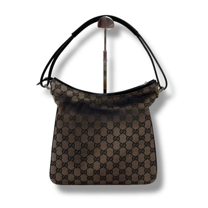 Gucci One Shoulder Bag GG Canvas Nylon Leather Dark Brown Hobo Soho
