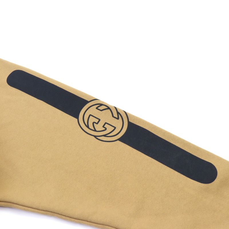 Gucci 20AW 627079 100% Cotton Interlocking G Logo Print Half Zip Hoodie Camel