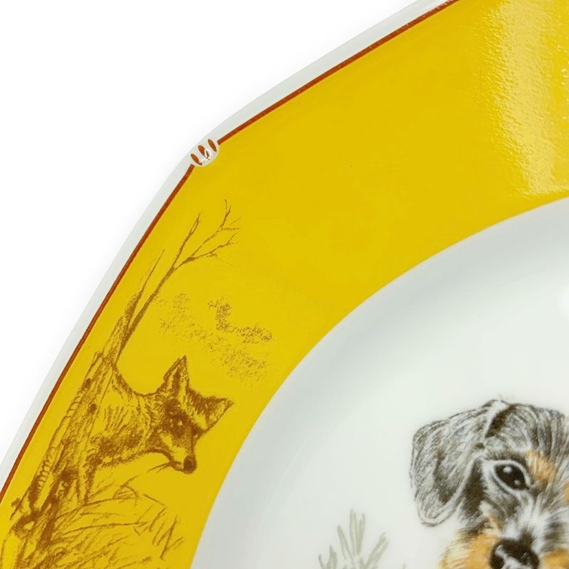 Hermes Porcelain Chasse Dachshund Dishware with Box Yellow 386994 Dish