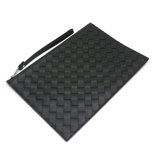 Bottega Veneta Intrecciato Leather Large Pouch Clutch Bag Black