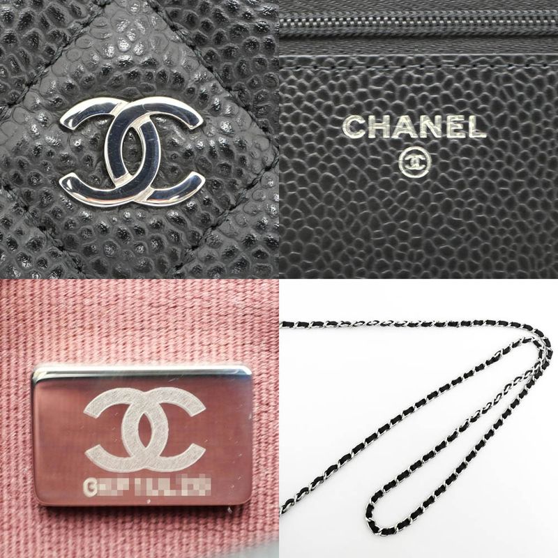 Chanel A33814 Chain Wallet Shoulder Bag Caviar Skin Black Silver-hardwar