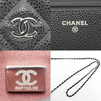 Chanel A33814 Chain Wallet Shoulder Bag Caviar Skin Black Silver-hardwar