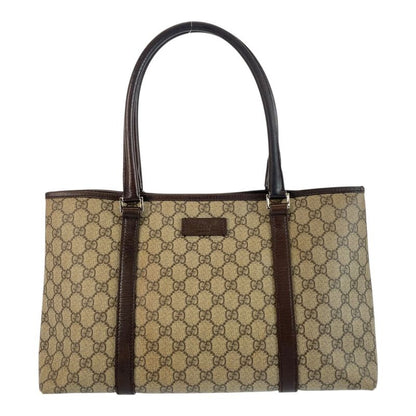 Gucci Beige Brown Silver Hardware GG Supreme Canvas/leather 114595 Tote Bag