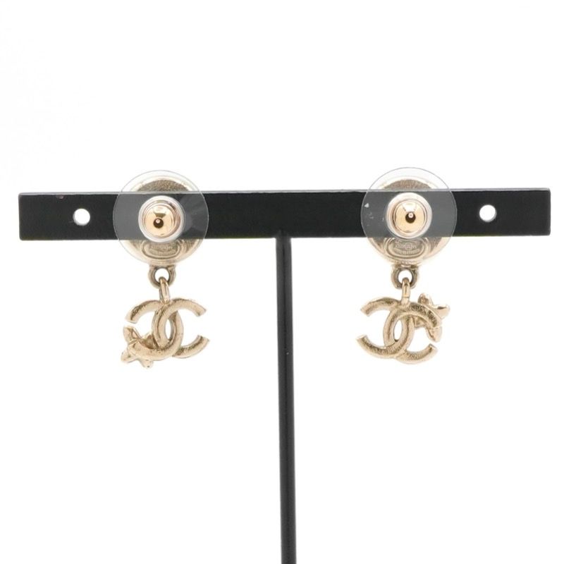 Chanel Earrings Earring Gold Coco Mark Rhinestone
