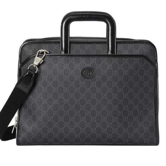 Gucci GG Supreme Briefcase Monogram Medium Messenger Bag Black Mens