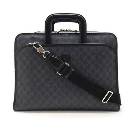 Gucci GG Supreme Briefcase Monogram Medium Messenger Bag Black Mens