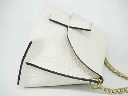 Authentic Loewe Avenue Repeat Anagram Shoulder Bag Pochette Leather White