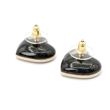 Chanel Earrings Earring Gold Black Coco Mark Rhinestone Heart